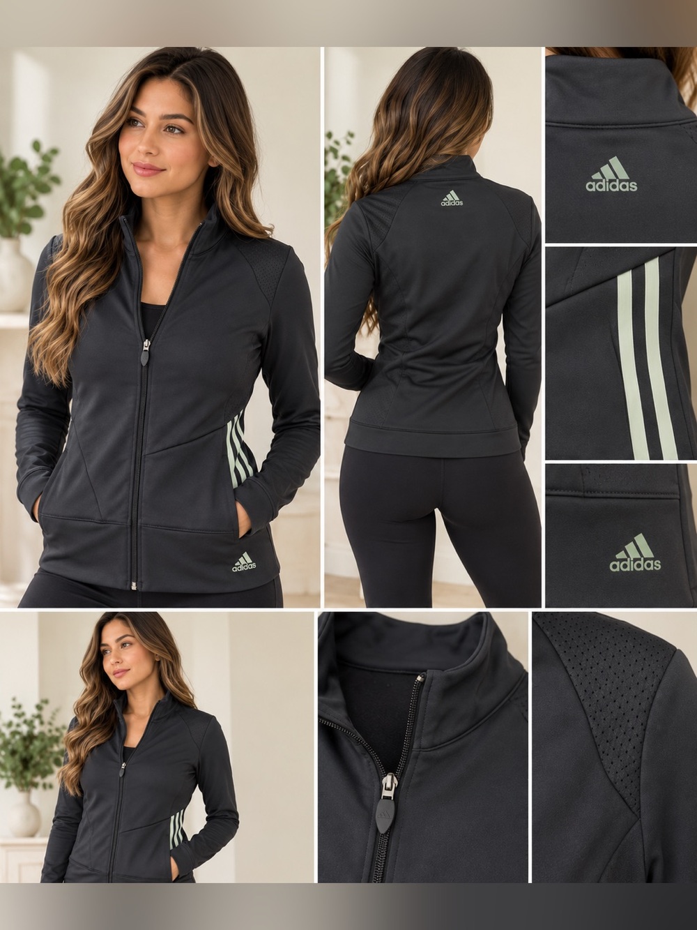 Adidas Women’s ClimaCool Full Zip Athletic Jacket Black Size S Mint Stripes